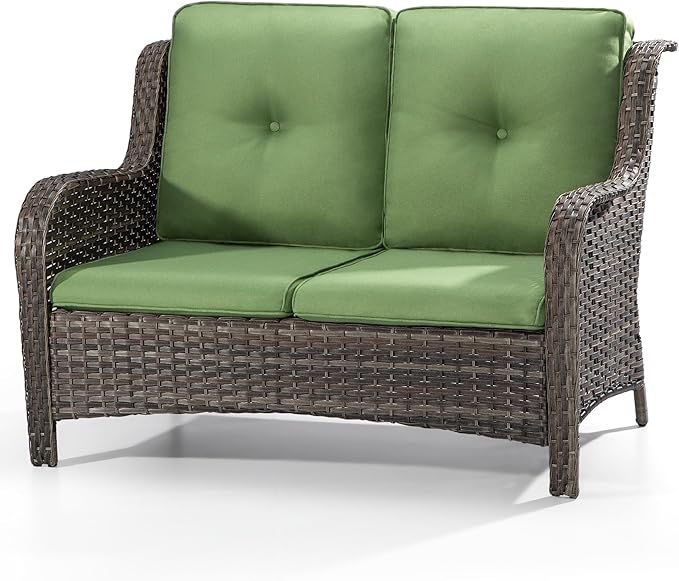 Outdoor Patio Wicker Loveseat Sofa - 2-Seater Rattan Sofa for Outside Patio Garden