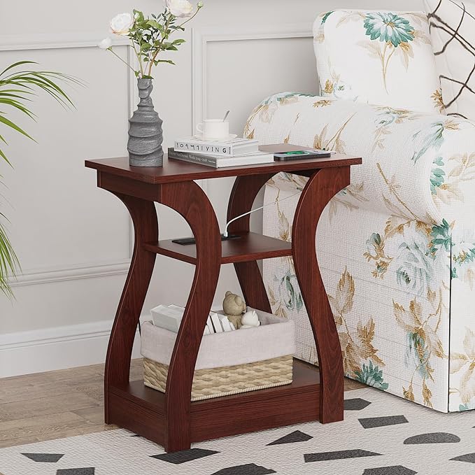 End table with Charging Station, Side Table with USB Ports and Outlets, Nightstand