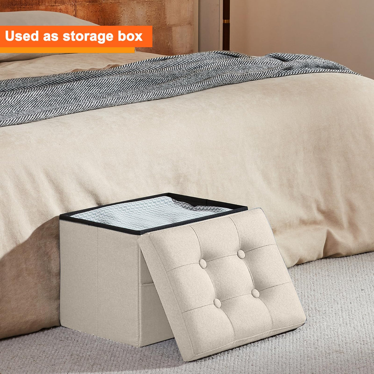 Ottoman Storage Ottoman Footrest with Side Pocket Folding Ottoman