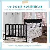 Cape Cod 5-In-1 Convertible Crib In Black, Greenguard Gold And JPMA Certified,