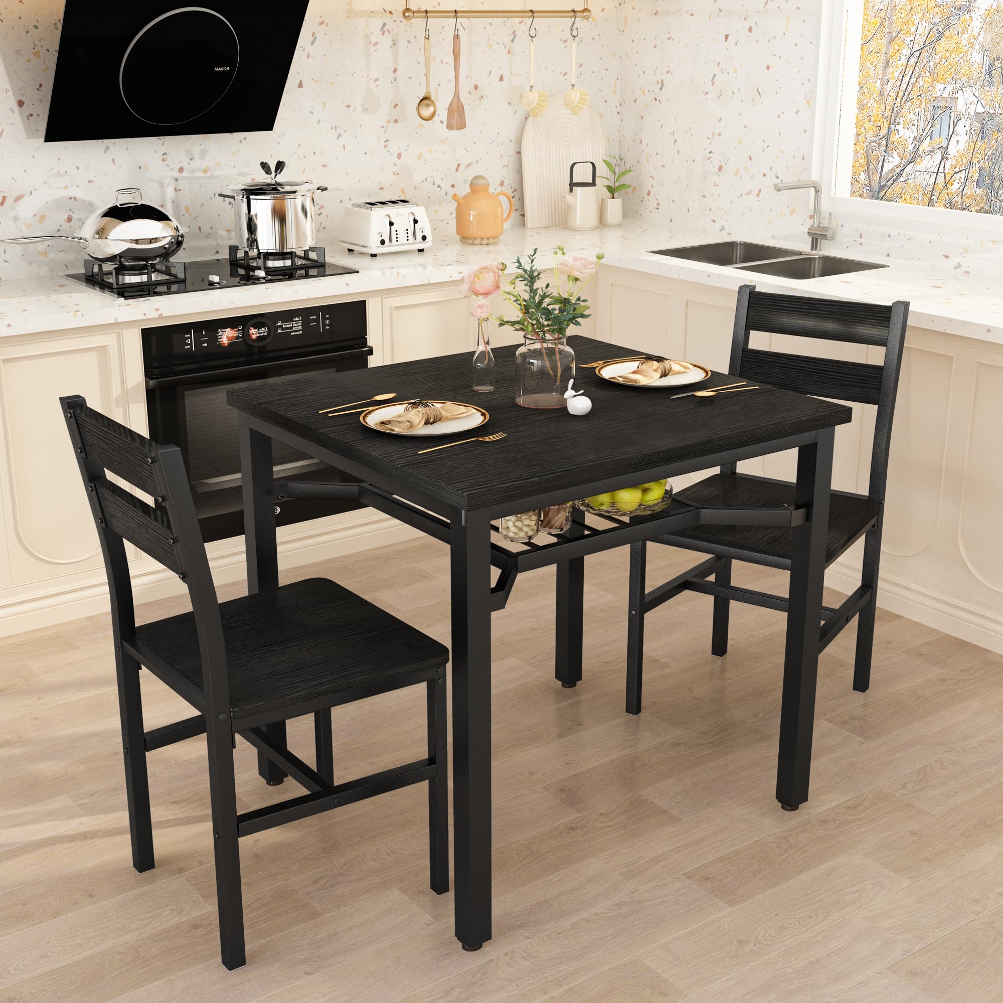 3-Piece Dining Table Set for Small Spaces with Storage