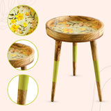 Round wooden side table, end table for living room, bedside, center table