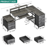 L Shaped Desk with Drawers, 71" Computer Desk with Power Outlet &