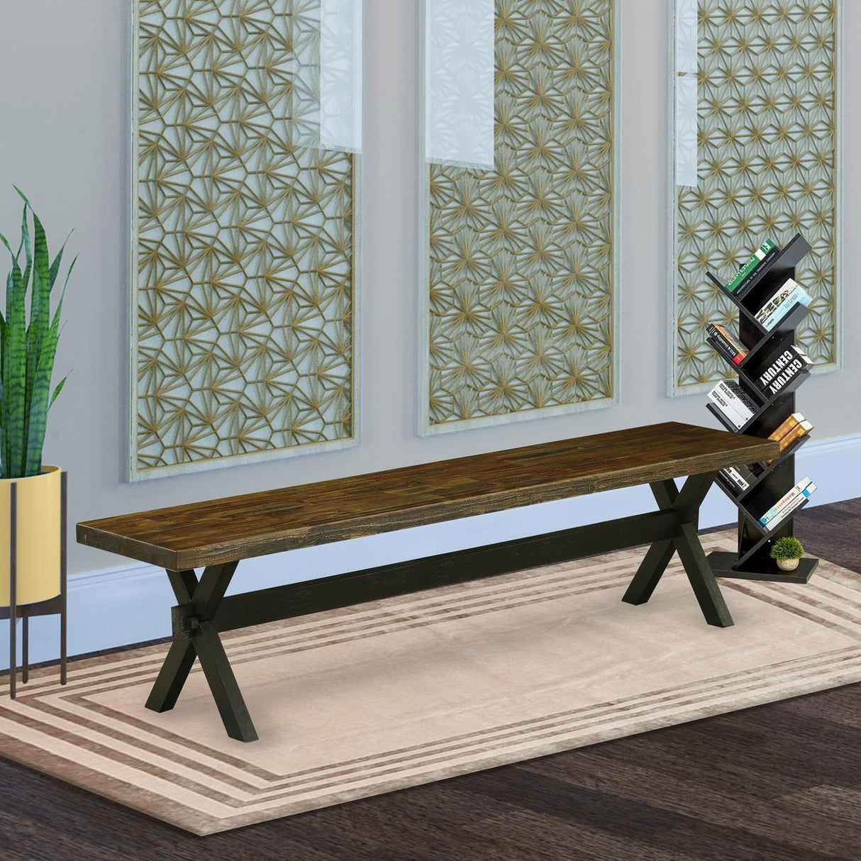 X-Style Modern Dining Bench with Wood Seat