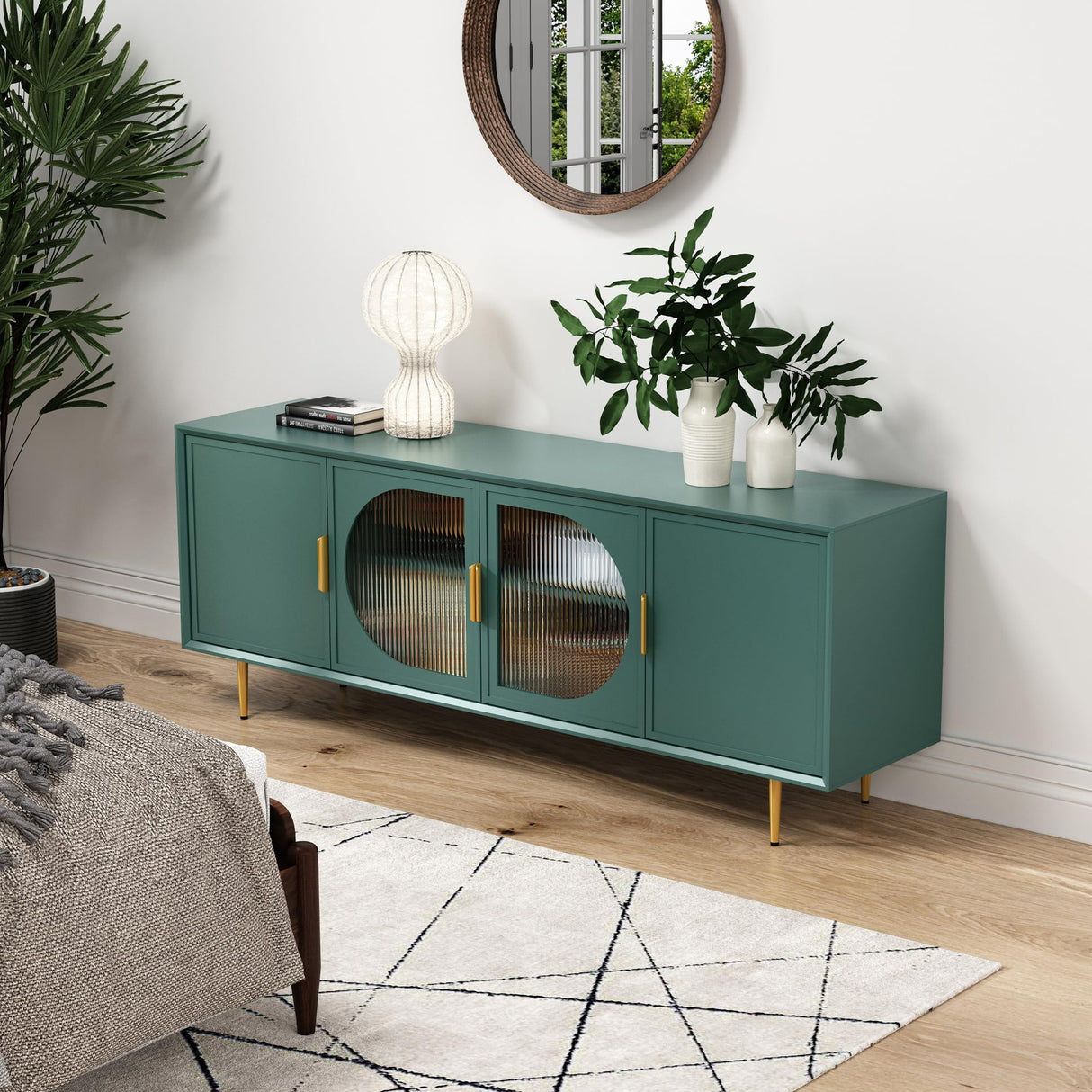 Modern TV Stand for TVs up to 70+ inch, Glass Door Television Console Table