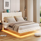 Bed Frame Queen with LED Lights and Charging Station, Lift up Storage Bed Queen