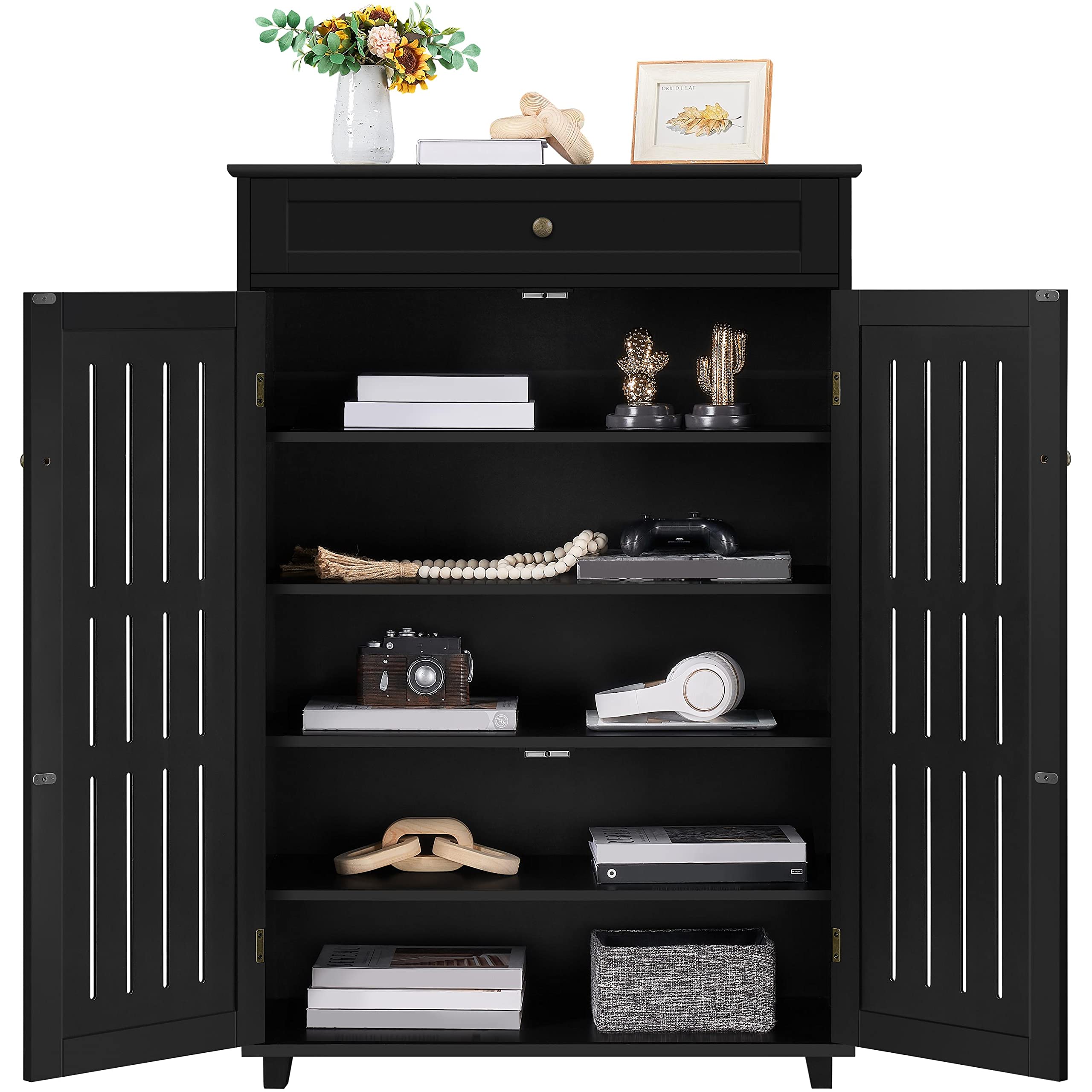 Storage Cabinet Floor Storage Organizer Wooden Cabinet with Drawer 2 Doors for Entryway