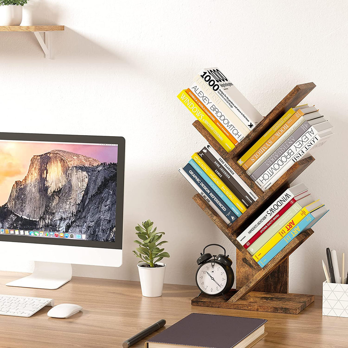 4-Tier Tree Bookshelf – Space-Saving Wooden Bookcase for Modern Storage