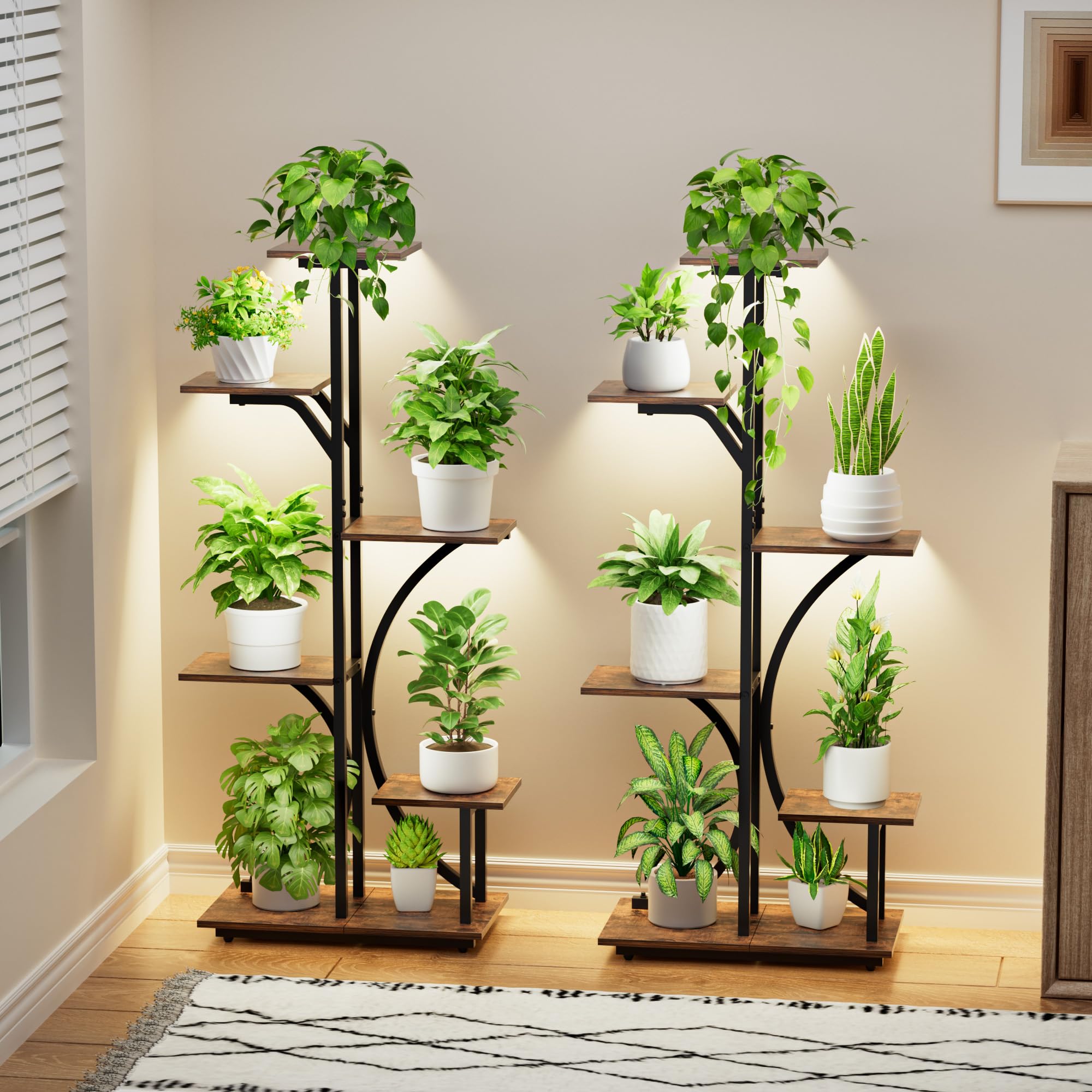Plant Stand with Grow Lights Indoor, 6 Tiered Plant Shelf, 45" Corner Display Storage Shelf