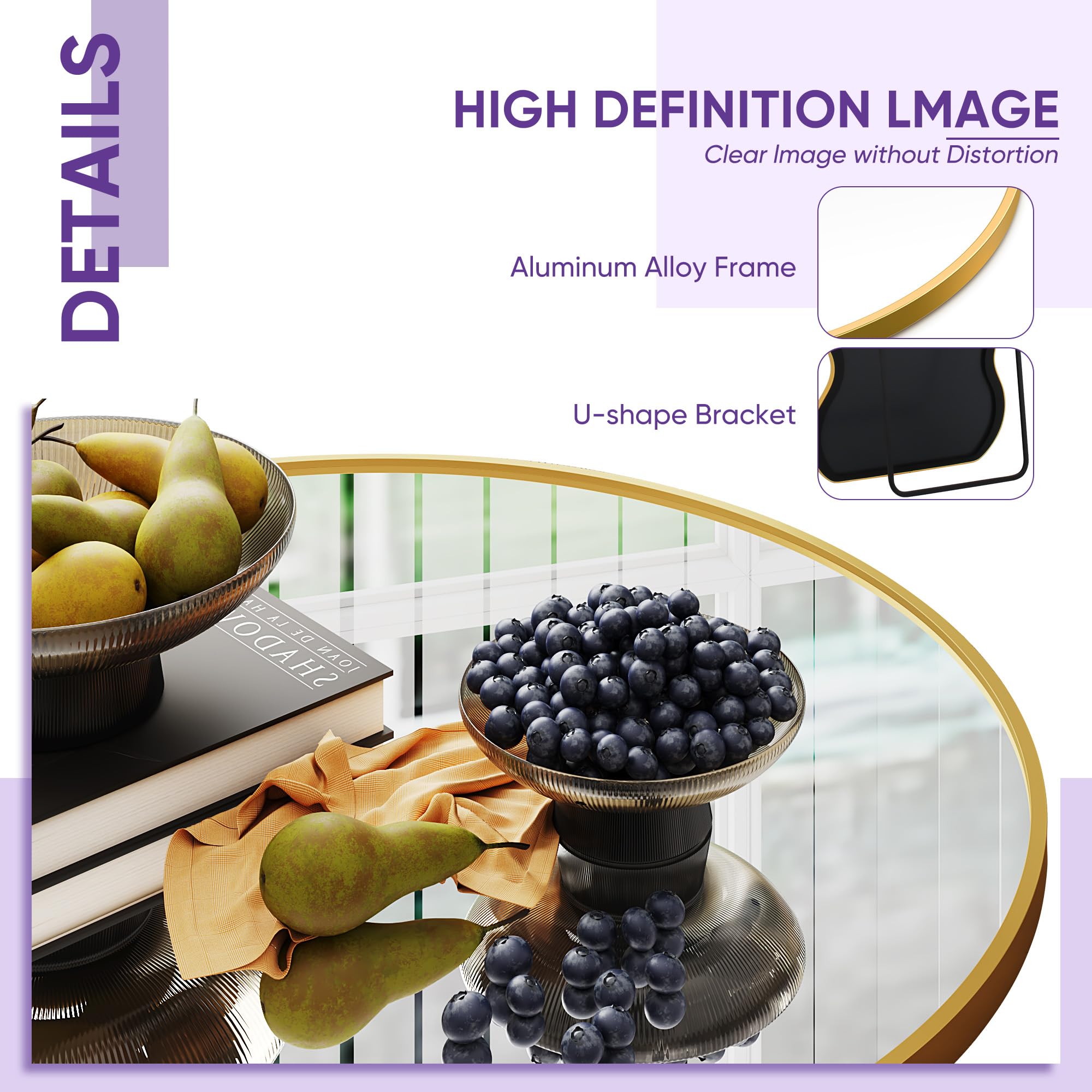 Arched Full Length Mirror 44"x76" - Gold Wave Floor Mirror with Stand