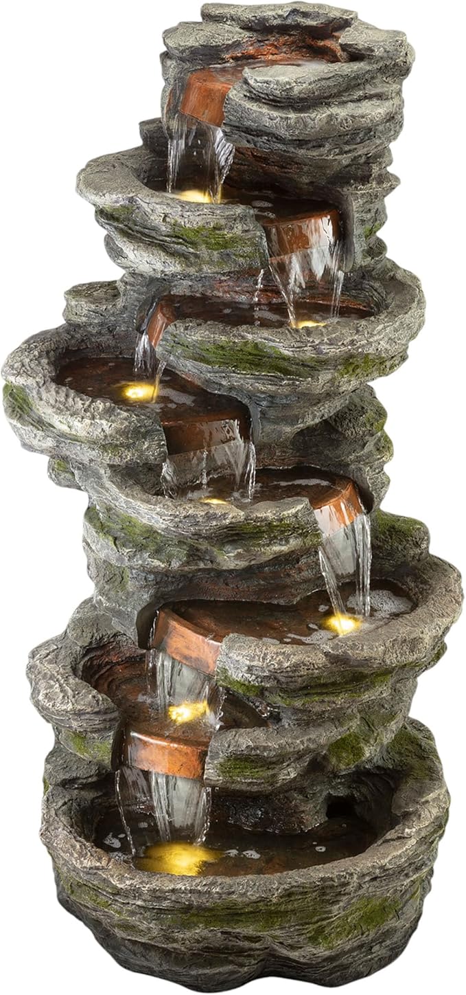 WIN1146 Outdoor Floor Cascading 8 Tiered Rock Garden Water Fountain