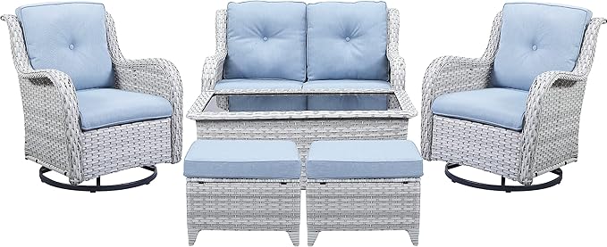 Wicker Outdoor Furniture Patio Furniture Set - 6 Piece Patio Conversation Set