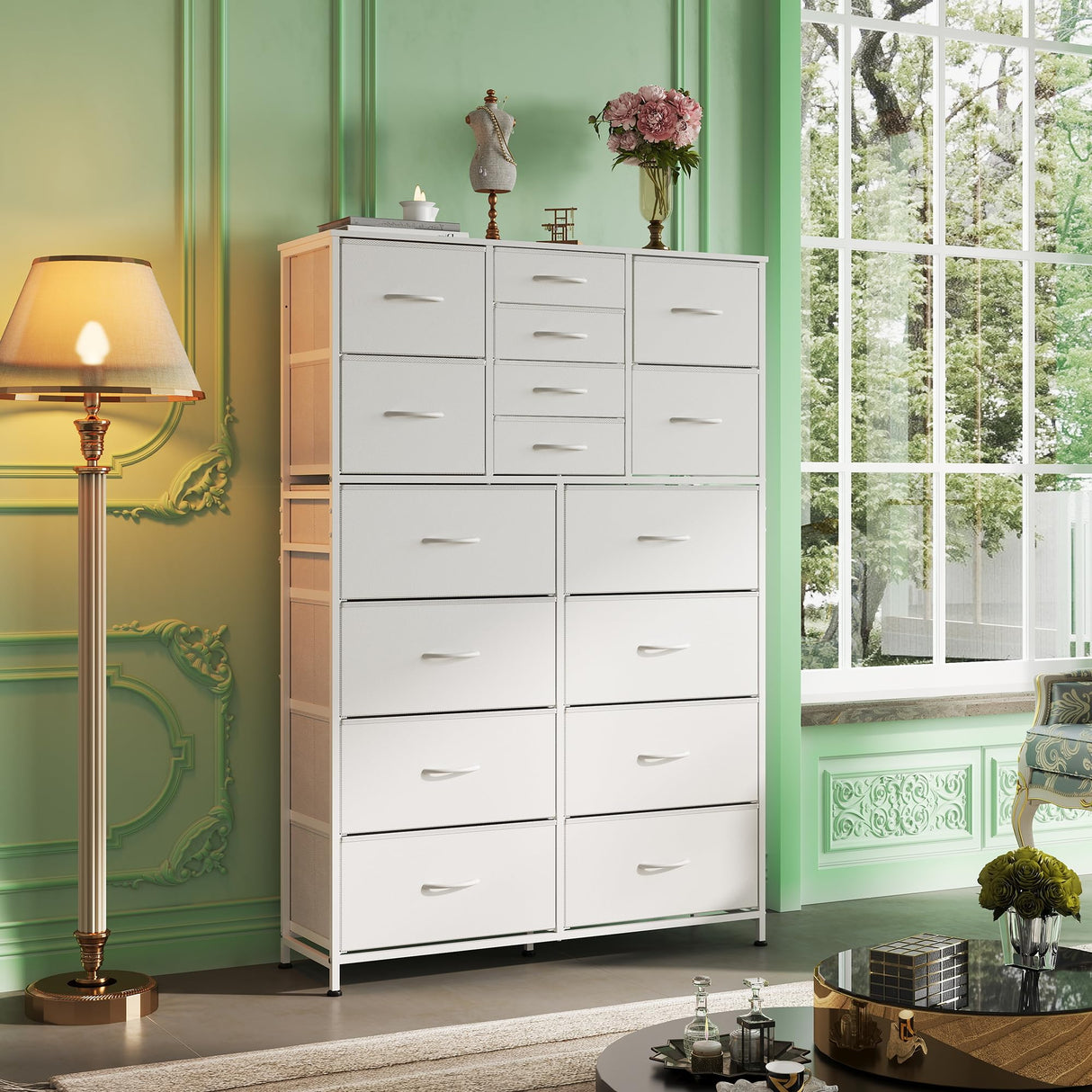 Tall Dresser for Bedroom, Fabric Dresser Storage Tower with 16 Drawers, Chest of Drawers Organizer Unit