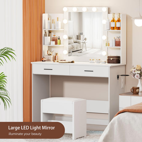 Makeup Vanity Desk with Mirror and Lights, Vanity Table with Large Drawer