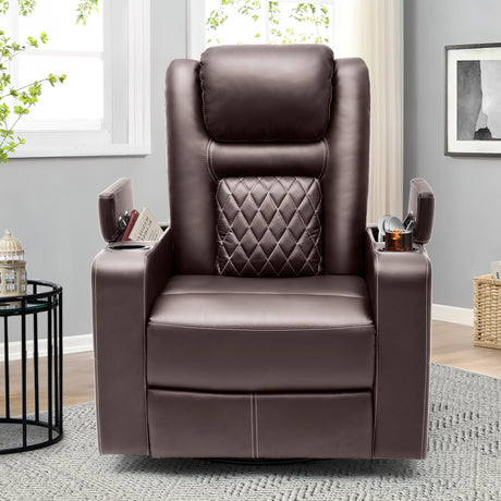 Swivel Rocking Recliner with Massage and Heat, Hidden Arm Storage