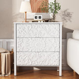 3-Drawer Dresser Chest, Modern Wooden Flower Motif Dresser with Wide Storage Space