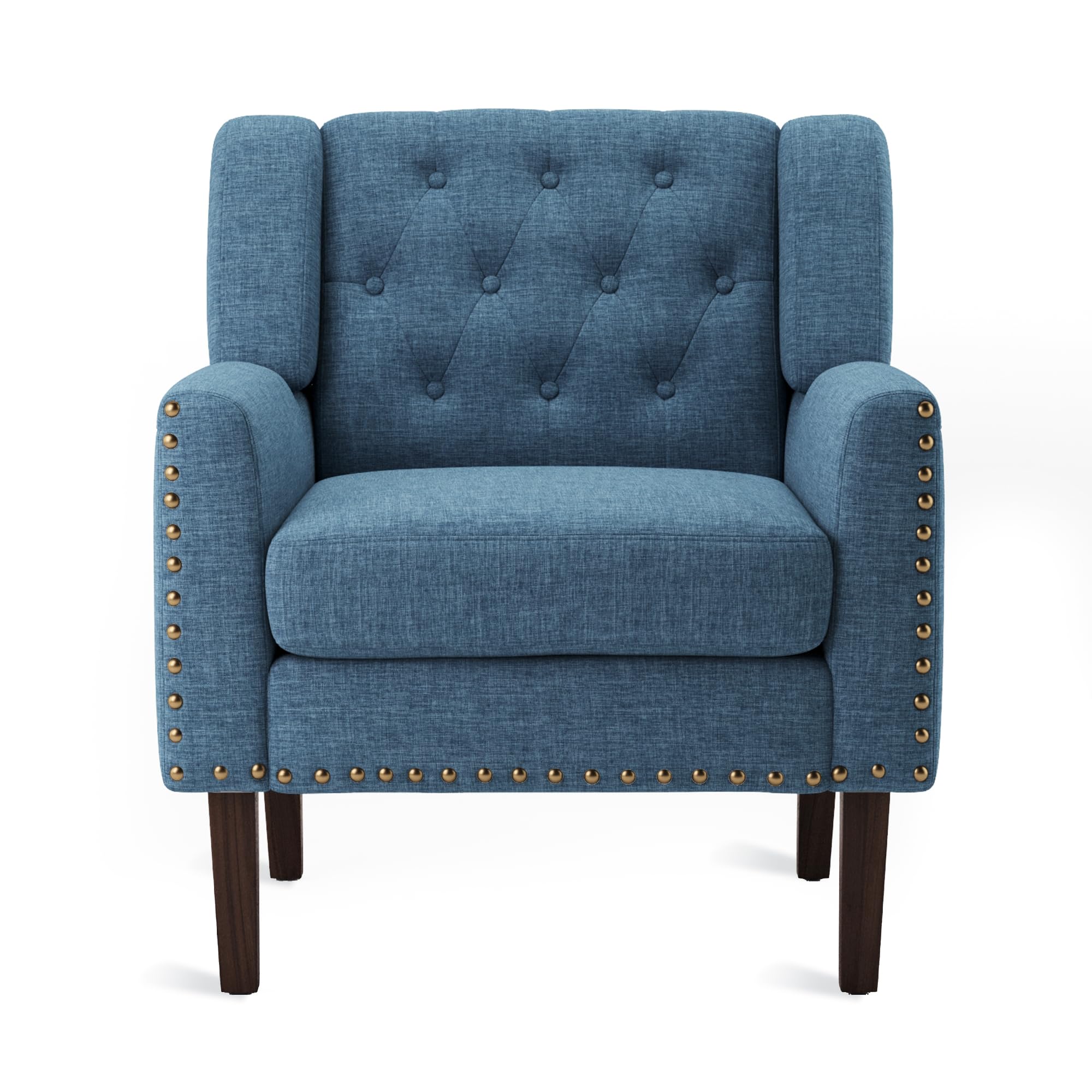 Upholstered Linen Accent Chair, Mid Century Living Room Chair 18.5", Comfy Button Tufted Arm Chair
