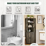 Farmhouse Corner Cabinet with LED Light, 67" Tall Bathroom Cabinet with 2 Doors and 3