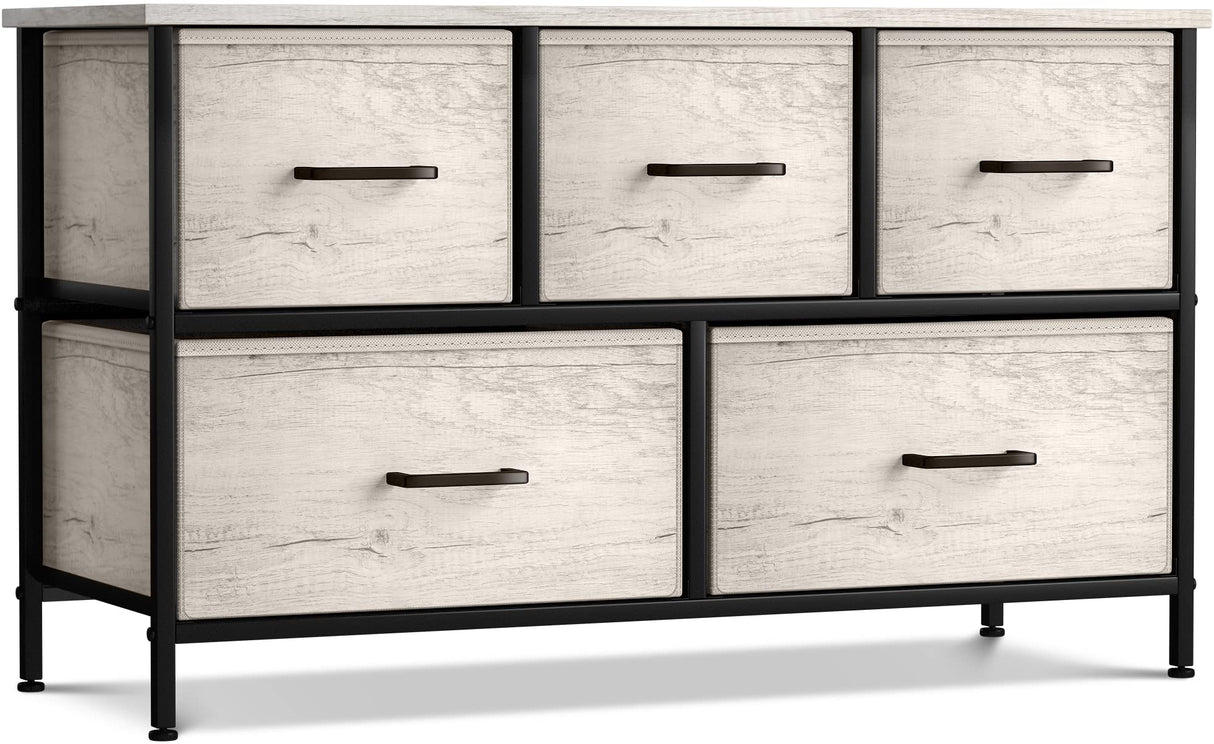 Dresser with 5 Faux Wood Drawers - Storage Unit Organizer Chest for Clothes