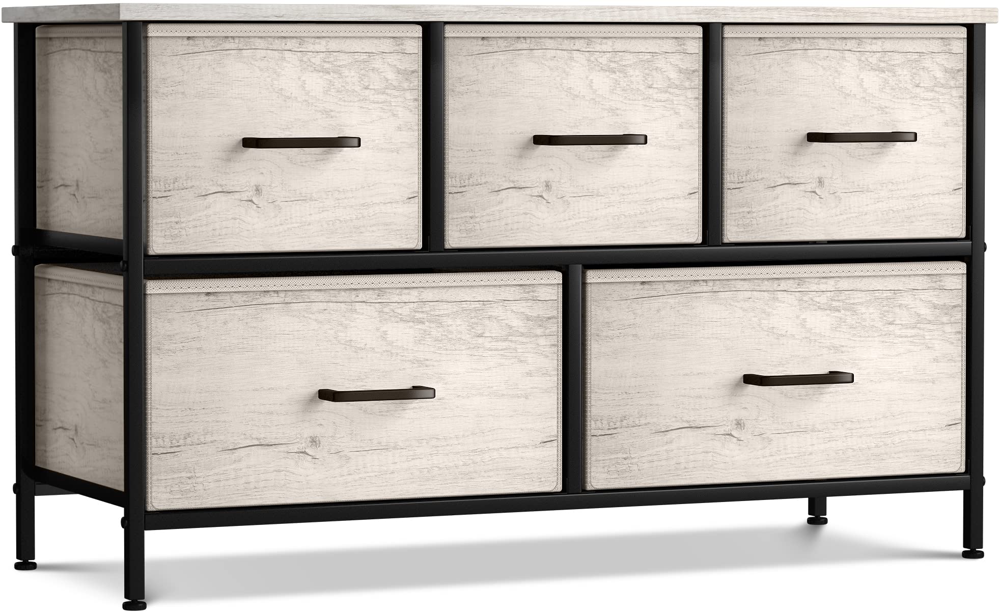 Dresser with 5 Faux Wood Drawers - Storage Unit Organizer Chest for Clothes
