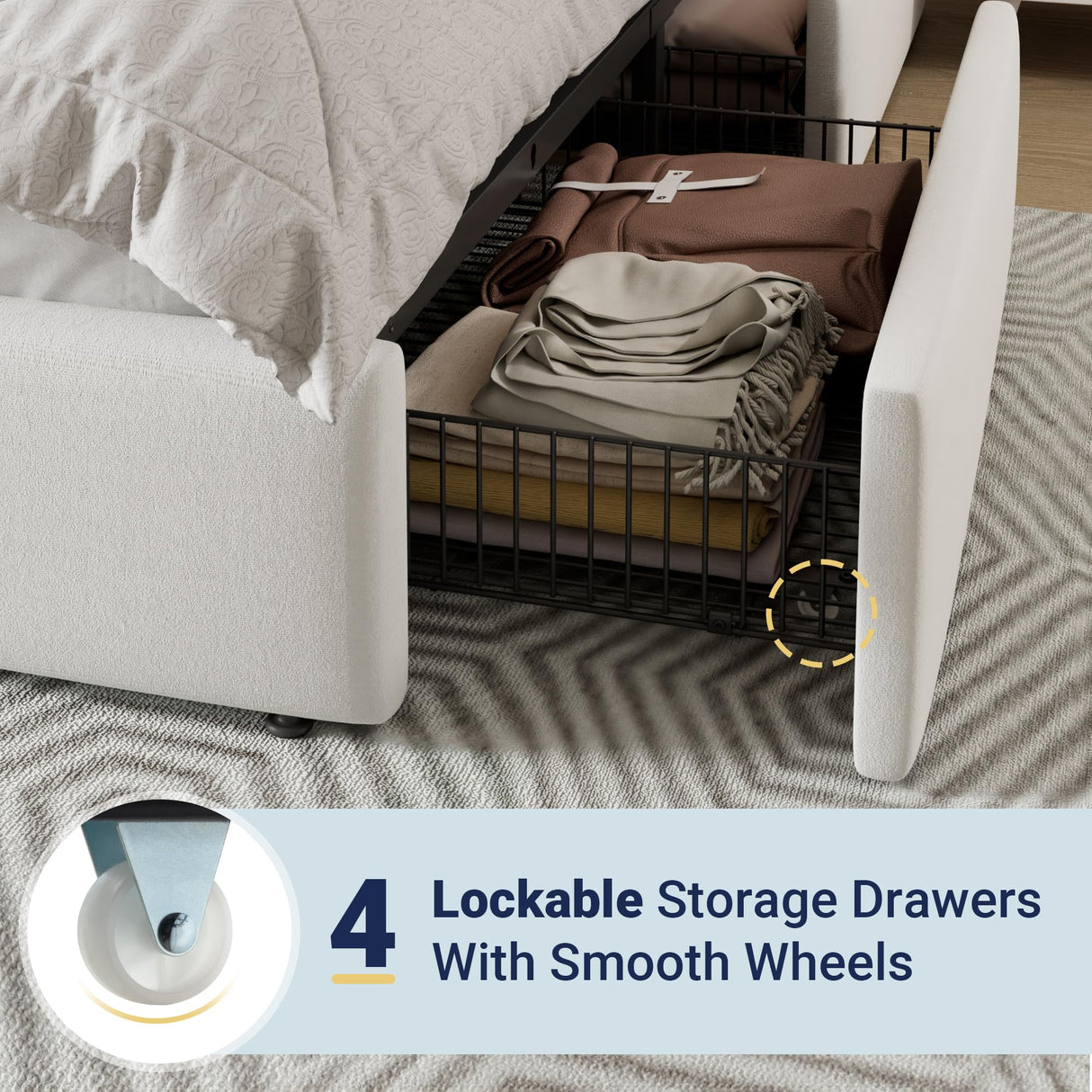 Full Size Platform Bed with 4 Storage Drawers