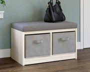 Upholstered Storage Bench with Removable Baskets, Gray
