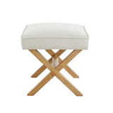 Mid-Century Square Modern X Ottoman Chair, Linen, Ivory, 18"D x 20"W x 18"H