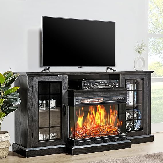 75" Fireplace TV Stand with 3-Sided Glass Electric Fireplace