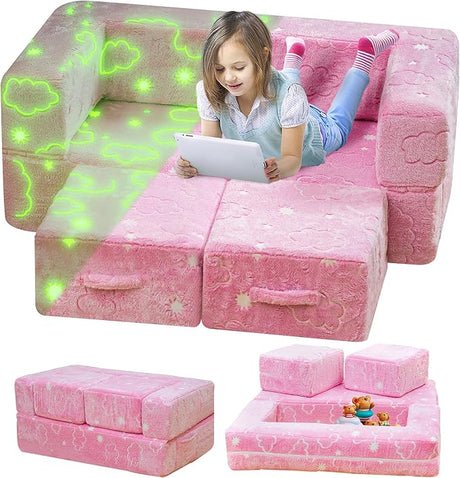 Toddler Couch, Glow in The Dark Kids Play Couch Toddler Fold Out Couch, Kids Fold