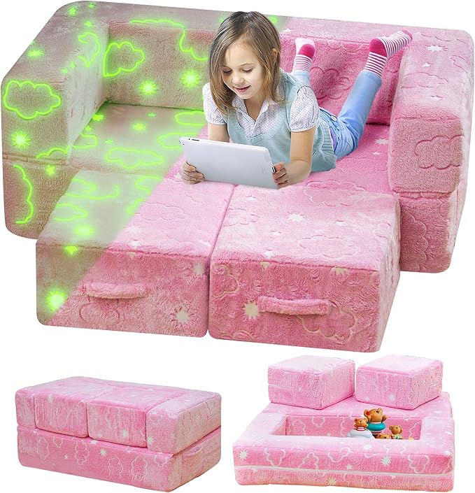 Toddler Couch, Glow in The Dark Kids Play Couch Toddler Fold Out Couch