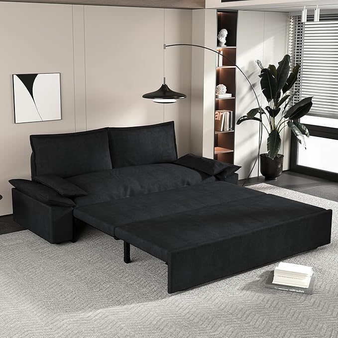 74.8” Queen Pull Out Sofa Bed, Luxury Velvet Convertible Sleeper Sofa