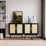 Buffet Cabinet, Rattan Cabinet, Set of 3, Storage Cabinet with 2 Doors
