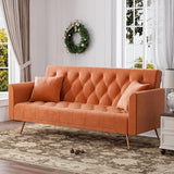 Velvet Futon Sofa Bed with 2 Pillows, Convertible Futon Couch, Sturdy Sleeper Sofa in 71 inch