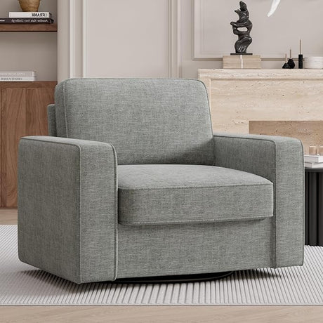 Swivel Accent Chair, Cozy Linen Reading Chair for Adults, Comfy Single Sofa Chair