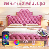 Queen Size LED Bed Frame, Camas Queen with 58" Tall Tufted Headboard, Sturdy