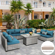 Patio Furniture Sectional Sofa Set 9 Pieces Outdoor Wicker Furniture Couch Storage Glass