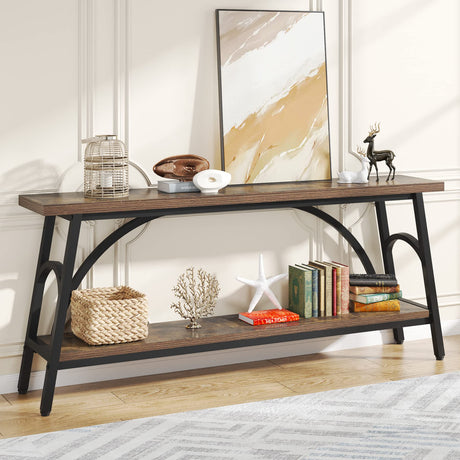 Extra Long Sofa Tables, 70.8”Console Table for Entryway, Wood Console Table 2 Tier TV Stand,