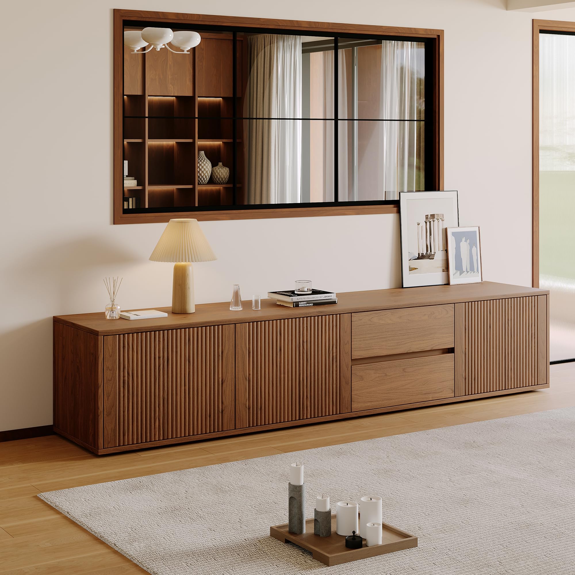 79" Mid-Century Modern TV Stand with Fluted Door Storage