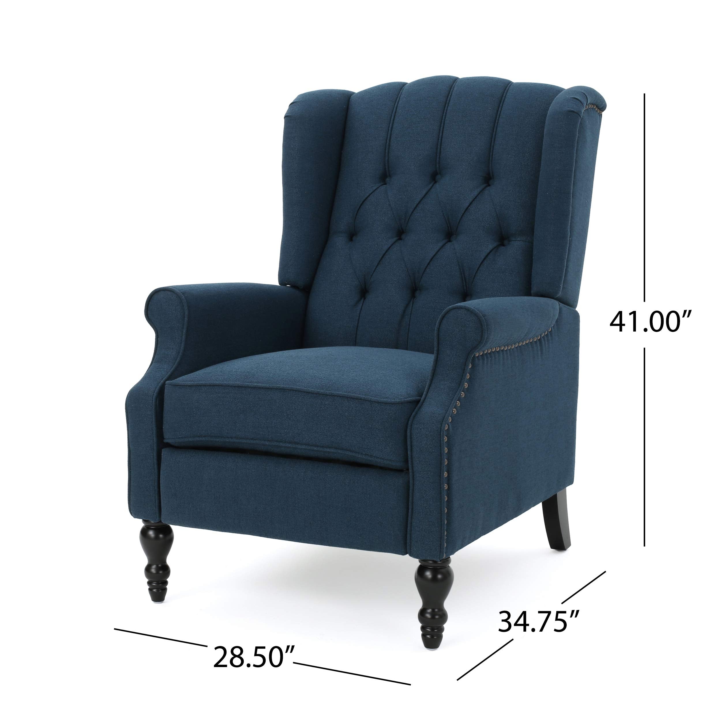 Earlean Fabric Recliner (Set of 2), Navy Blue, Dark Brown