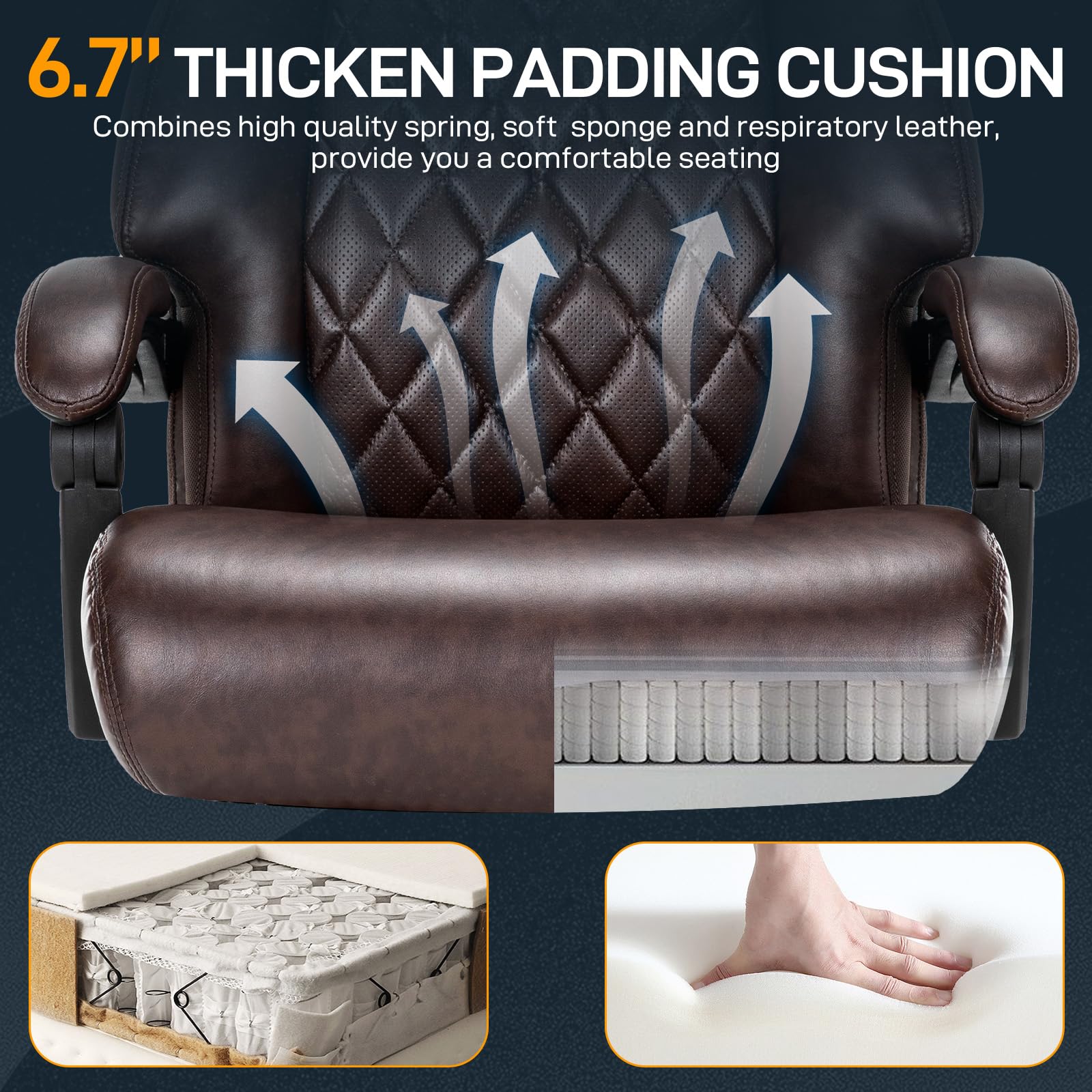 500 LBS Big and Tall Office Chair with Footrest - High Back Reclining Ergonomic Desk Chair