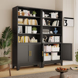 75 Inch Tall Bookshelf with Doors, Metal Bookcase with Storage Cabinet