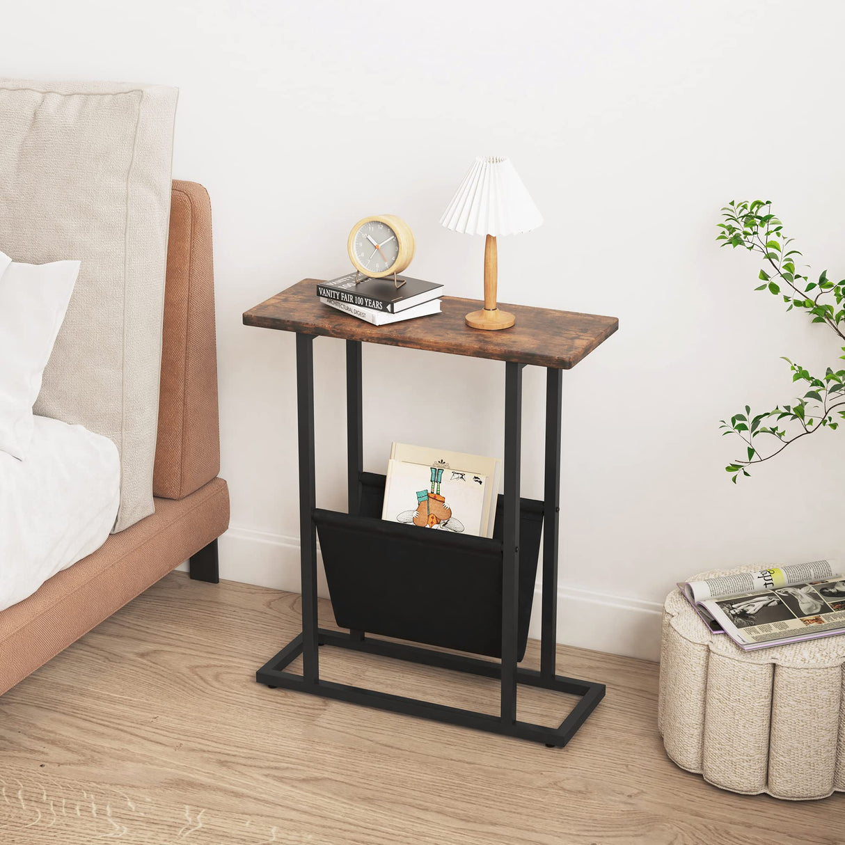 Small Narrow Side Table for Small Spaces, 17.7" W Slim End Table Magazine Table