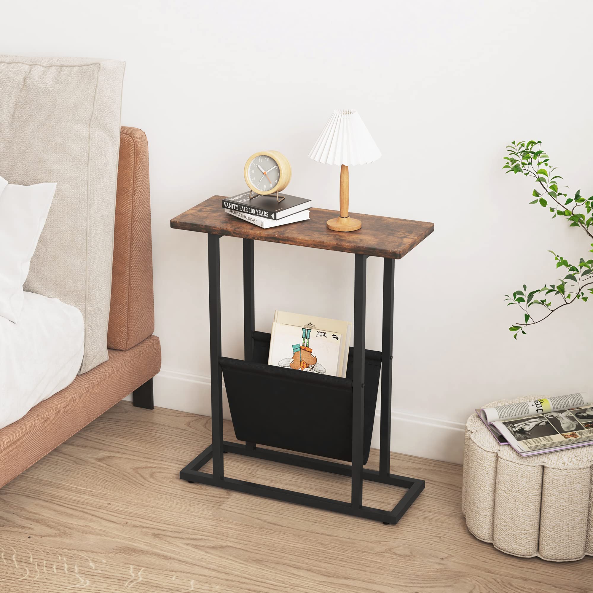 Small Narrow Side Table for Small Spaces, 17.7" W Slim End Table Magazine Table