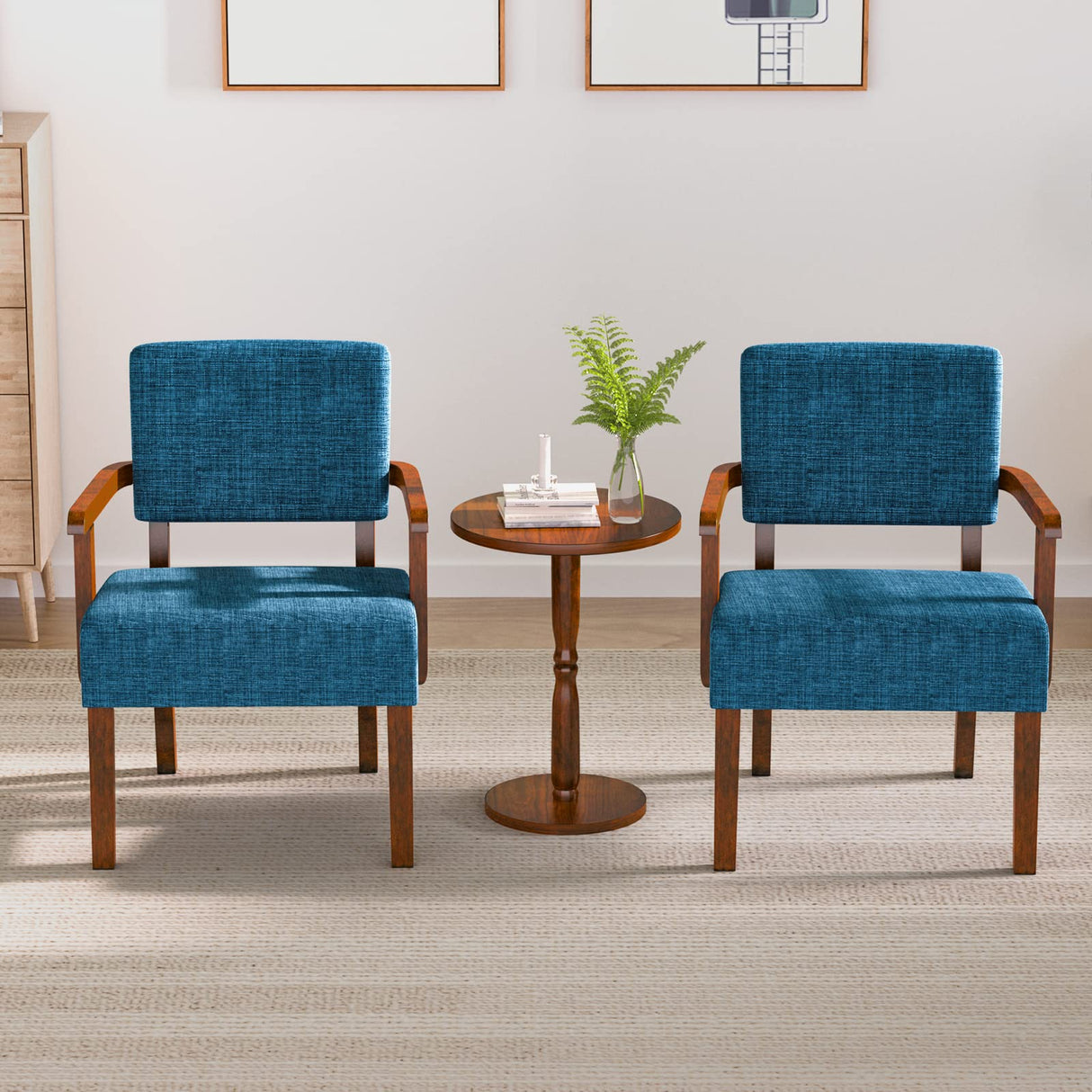 Accent Chair Set of 2 with Table, Living Room Chairs with Soft Seat and Armrests