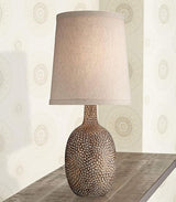 Chalane Rustic Farmhouse Accent Table Lamp 23.5" High Antique Bronze Hammered Texture Natural Beige Linen Fabric