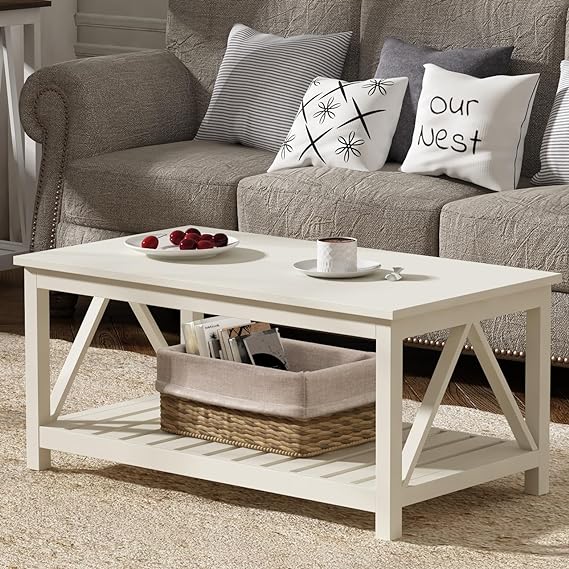 Farmhouse Coffee Table, Rustic Vintage Living Room Table