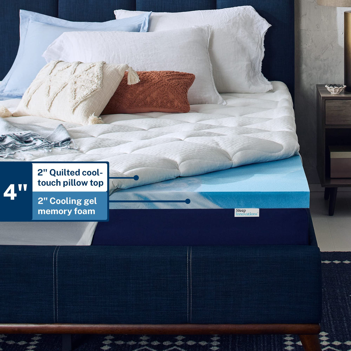 Cooling Comfort Gel Memory Foam Dual Layer Mattress Topper, 4 Inch, King Size