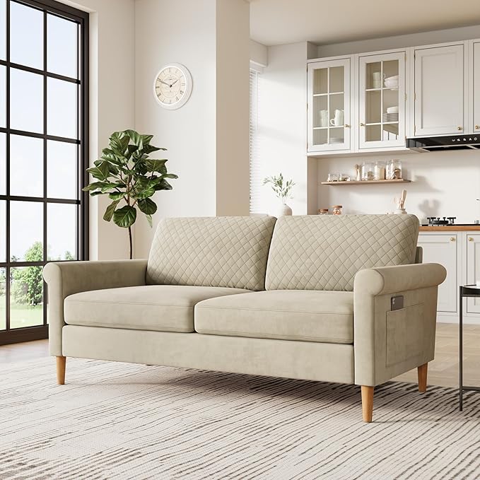65" Blue Loveseat, Comfy Mid-Century Modern 2-Seat Sofa