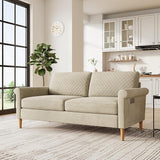 65" Beige Loveseat, Comfy Mid-Century Modern 2-Seat Sofa