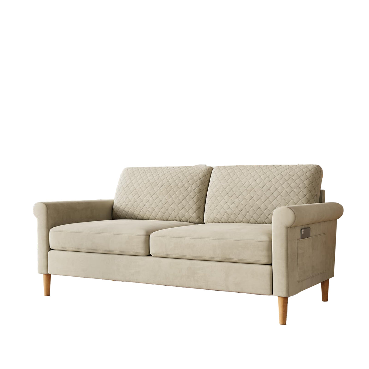 65" Beige Loveseat, Comfy Mid-Century Modern 2-Seat Sofa